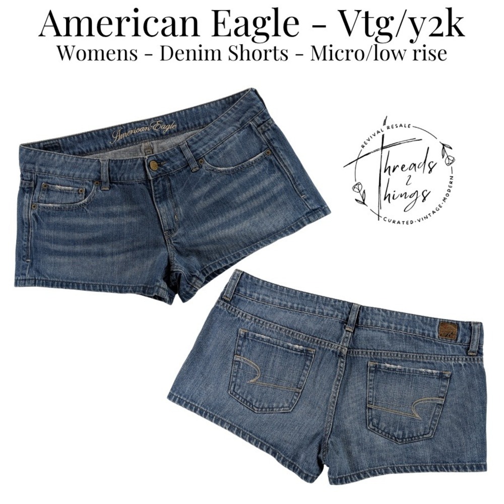 American Eagle Shorts Womens 12 Blue Denim Low Rise Micro Y2K Cotton Summer VTG